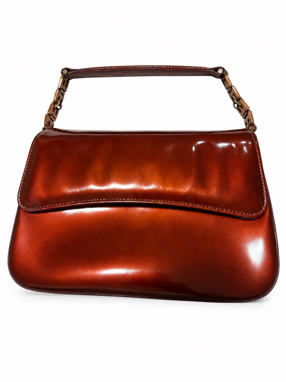 Bally Patent Leather Red Brown Handbag EUC